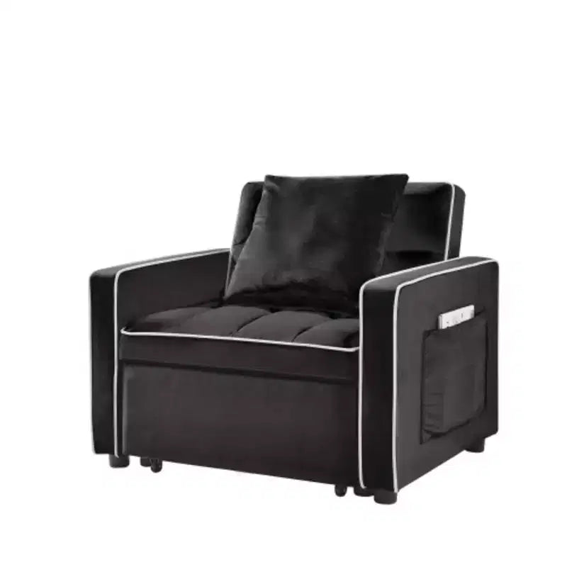 Poltrona Letto Trasformabile Moderna Nera Tre-in-uno, Design Pieghevole, Schienale Regolabile, Si Converte in Recliner o Letto Singolo per Adulti
