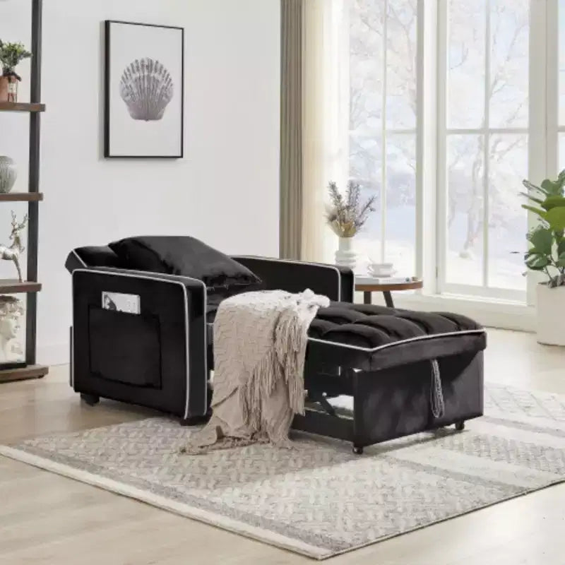 Poltrona Letto Trasformabile Moderna Nera Tre-in-uno, Design Pieghevole, Schienale Regolabile, Si Converte in Recliner o Letto Singolo per Adulti