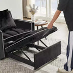 Poltrona Letto Trasformabile Moderna Nera Tre-in-uno, Design Pieghevole, Schienale Regolabile, Si Converte in Recliner o Letto Singolo per Adulti