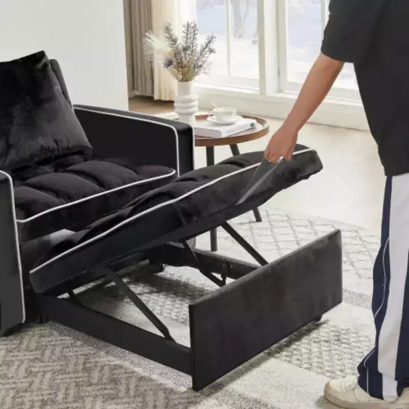 Poltrona Letto Trasformabile Moderna Nera Tre-in-uno, Design Pieghevole, Schienale Regolabile, Si Converte in Recliner o Letto Singolo per Adulti