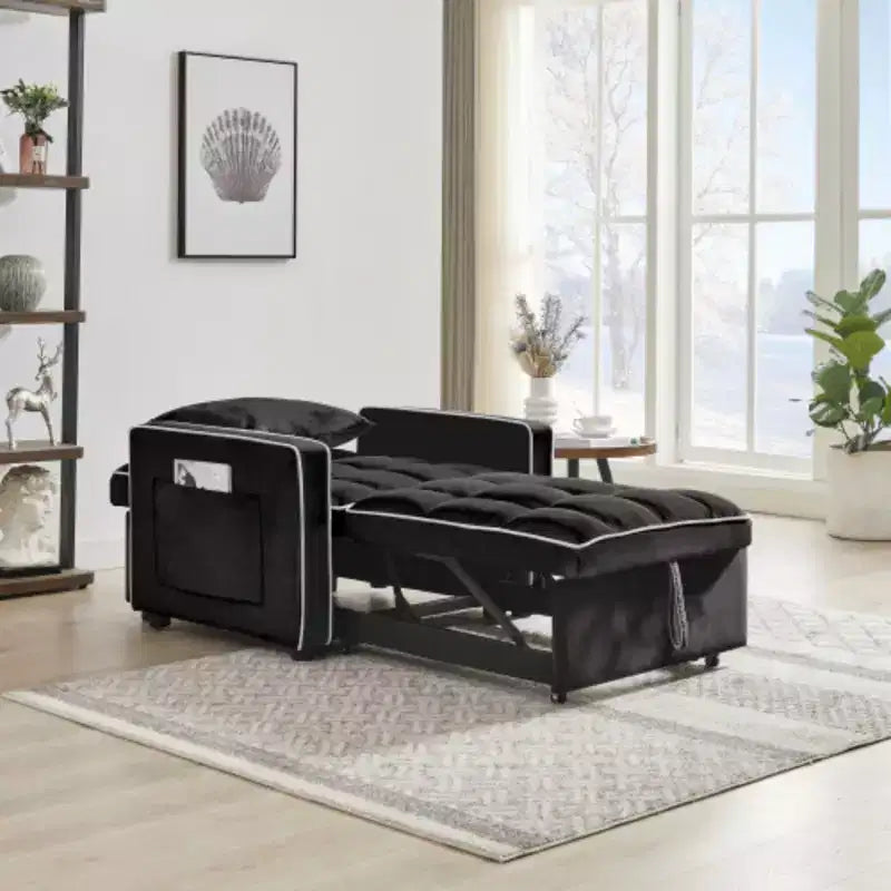 Poltrona Letto Trasformabile Moderna Nera Tre-in-uno, Design Pieghevole, Schienale Regolabile, Si Converte in Recliner o Letto Singolo per Adulti