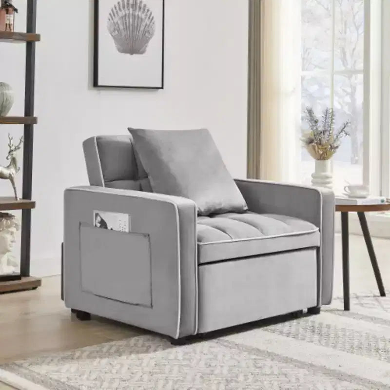 Poltrona Letto Trasformabile Moderna Nera Tre-in-uno, Design Pieghevole, Schienale Regolabile, Si Converte in Recliner o Letto Singolo per Adulti