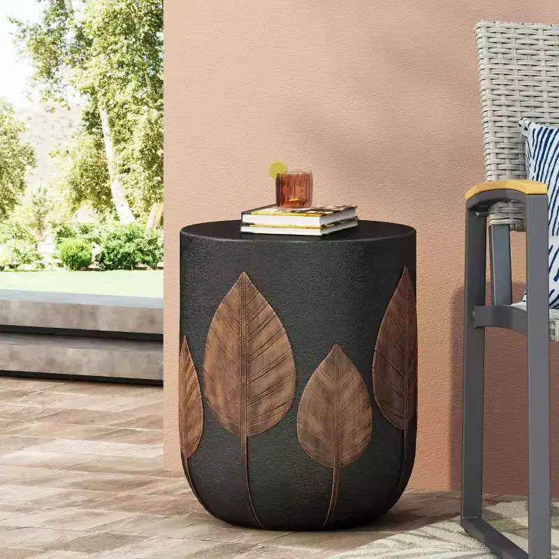 Christopher Knight Home Cerny Outdoor Lightweight Concrete Side Table, Black/Antique Copper