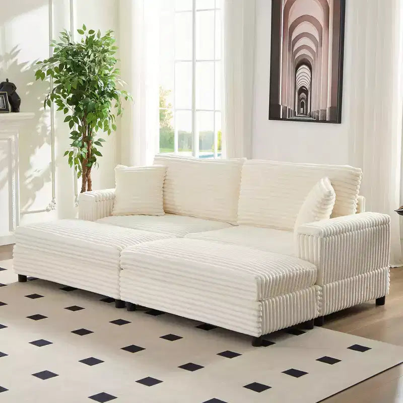 Mjkone Chaise Longue Sdraio Interna Oversize, Divano Moderno Rivestito in Velluto a Coste da 85 pollici con 2 Poggiapiedi Mobili, Comoda Sedia Divano Relax