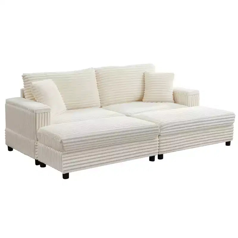 Mjkone Chaise Longue Sdraio Interna Oversize, Divano Moderno Rivestito in Velluto a Coste da 85 pollici con 2 Poggiapiedi Mobili, Comoda Sedia Divano Relax