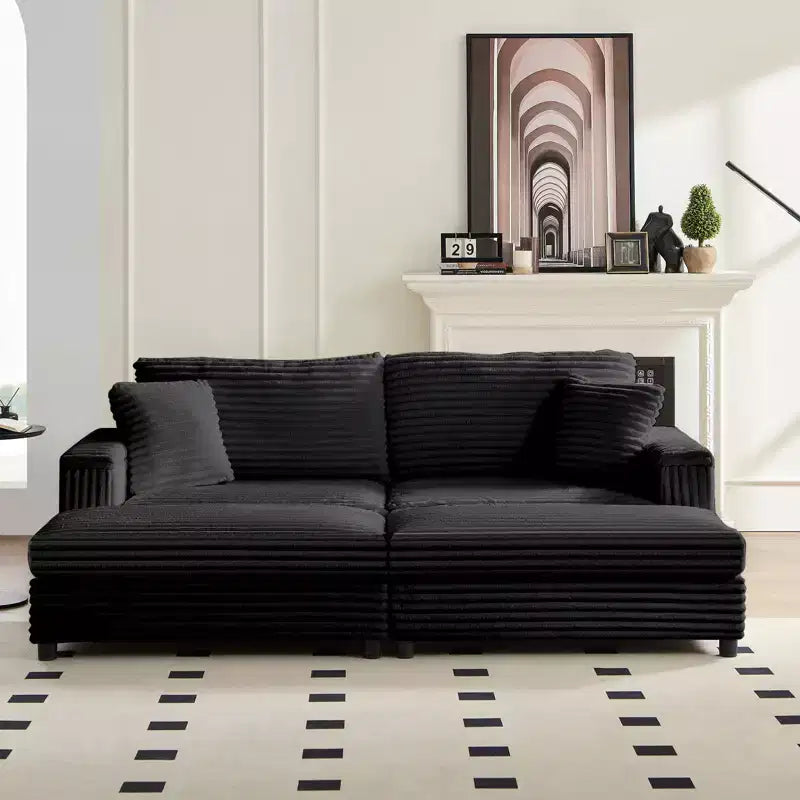 Mjkone Chaise Longue Sdraio Interna Oversize, Divano Moderno Rivestito in Velluto a Coste da 85 pollici con 2 Poggiapiedi Mobili, Comoda Sedia Divano Relax