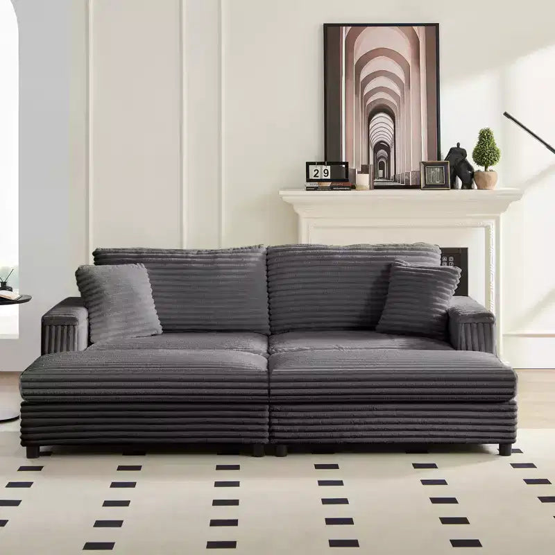 Mjkone Chaise Longue Sdraio Interna Oversize, Divano Moderno Rivestito in Velluto a Coste da 85 pollici con 2 Poggiapiedi Mobili, Comoda Sedia Divano Relax