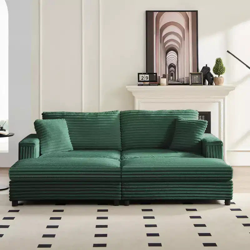 Mjkone Chaise Longue Sdraio Interna Oversize, Divano Moderno Rivestito in Velluto a Coste da 85 pollici con 2 Poggiapiedi Mobili, Comoda Sedia Divano Relax