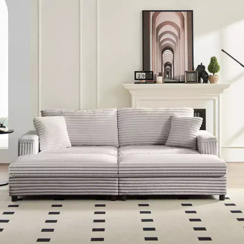 Mjkone Chaise Longue Sdraio Interna Oversize, Divano Moderno Rivestito in Velluto a Coste da 85 pollici con 2 Poggiapiedi Mobili, Comoda Sedia Divano Relax