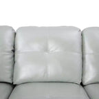 Divano componibile angolare in similpelle grigia, con rivestimento capitonné, pouf contenitore versatile, soluzione contemporanea per la zona giorno