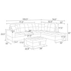 Divano componibile angolare in similpelle grigia, con rivestimento capitonné, pouf contenitore versatile, soluzione contemporanea per la zona giorno