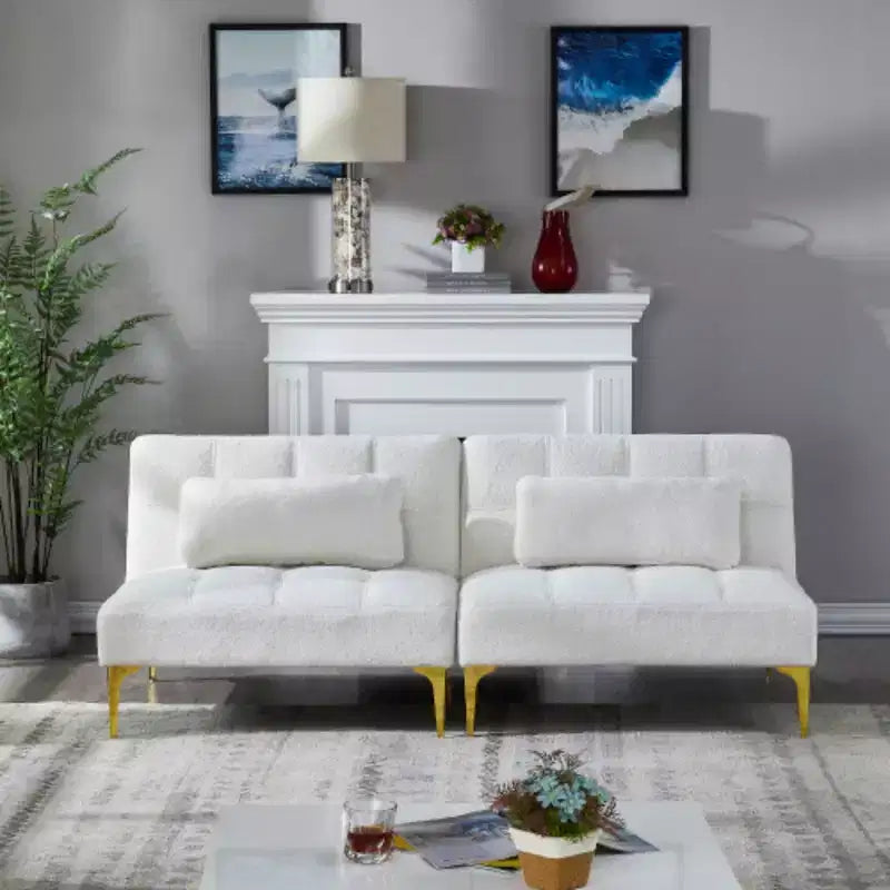 Divano Letto Convertibile Futon con Gambe in Metallo Dorato Tessuto Teddy