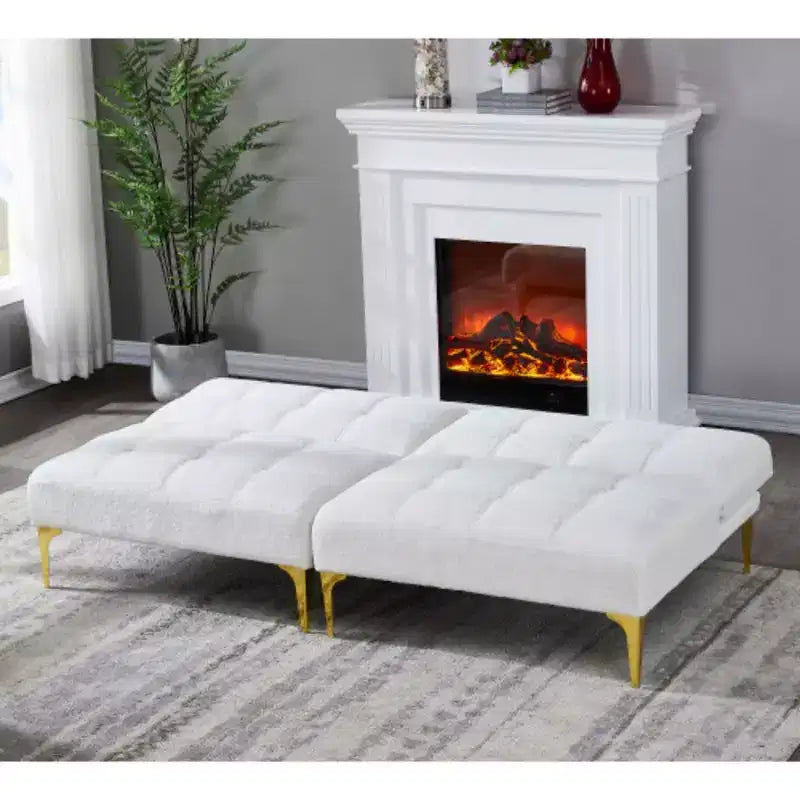 Divano Letto Convertibile Futon con Gambe in Metallo Dorato Tessuto Teddy