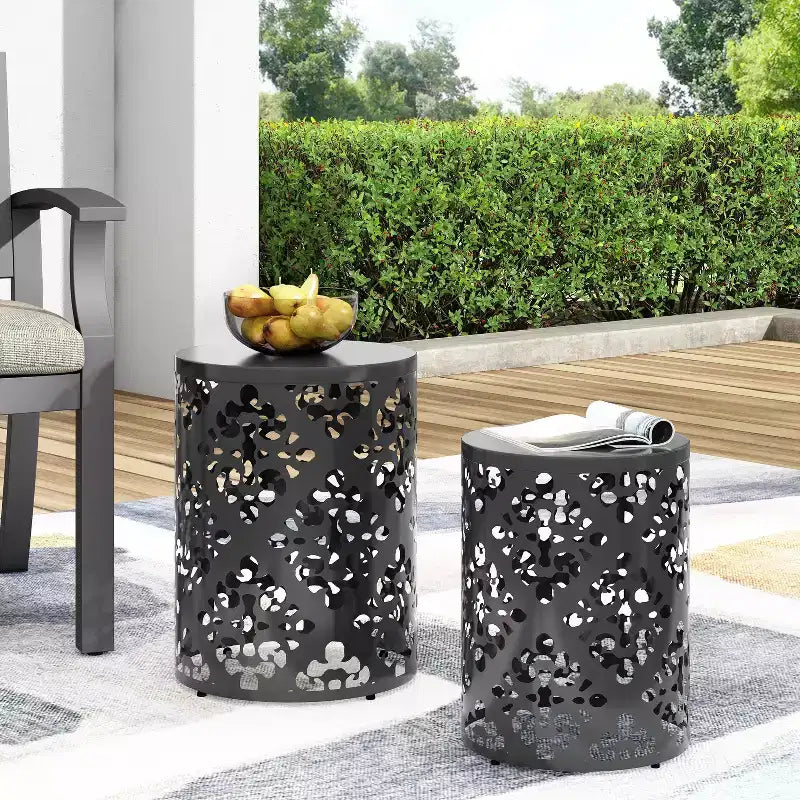 GDFStudio Mathena Cylindrical Metal Outdoor Side Table (Set of 2)