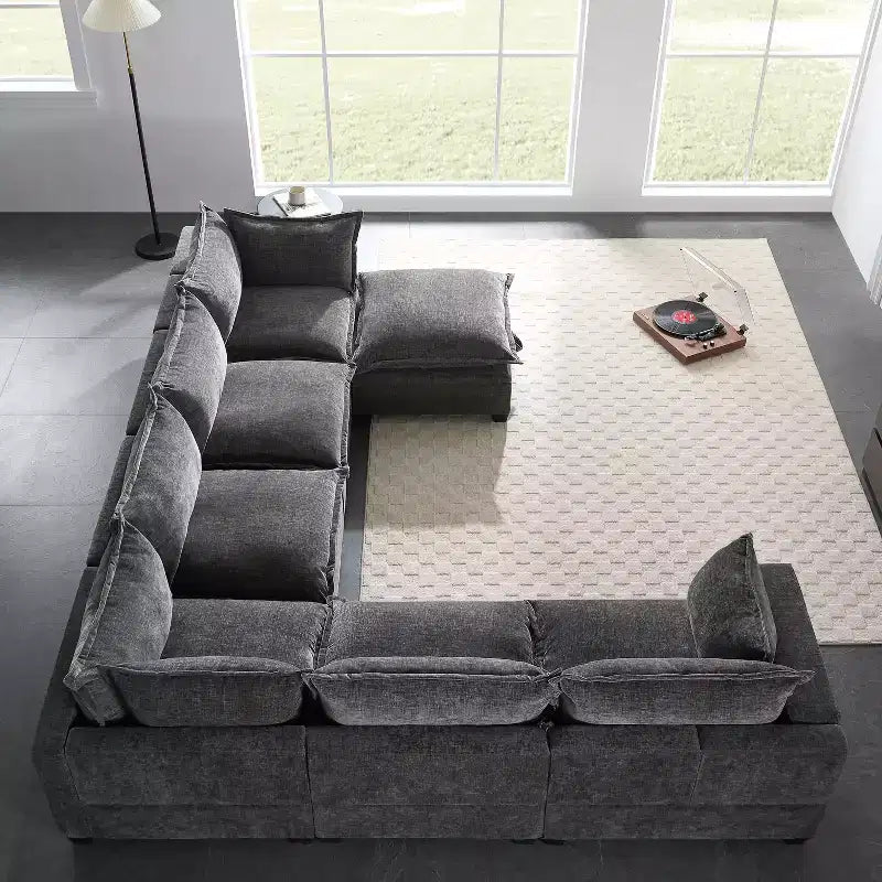 Divano sezionale modulare Whisen con pouf contenitore mobile, divano a U a 7 posti