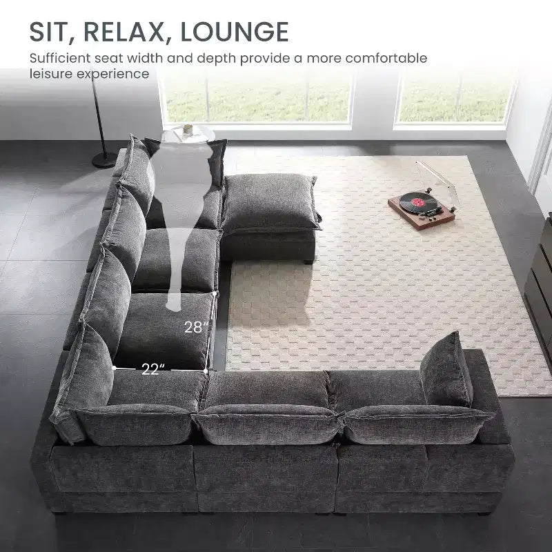 Divano sezionale modulare Whisen con pouf contenitore mobile, divano a U a 7 posti