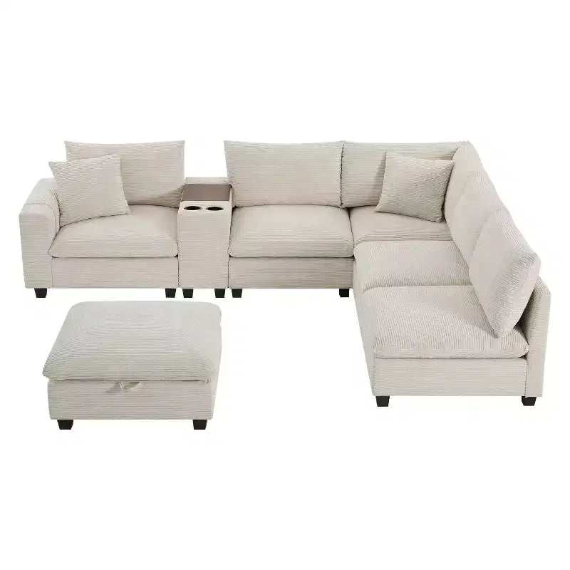Divano componibile Whisen Modern Chenille a 4 posti con pouf, divano a nuvola a L con cuscini decorativi