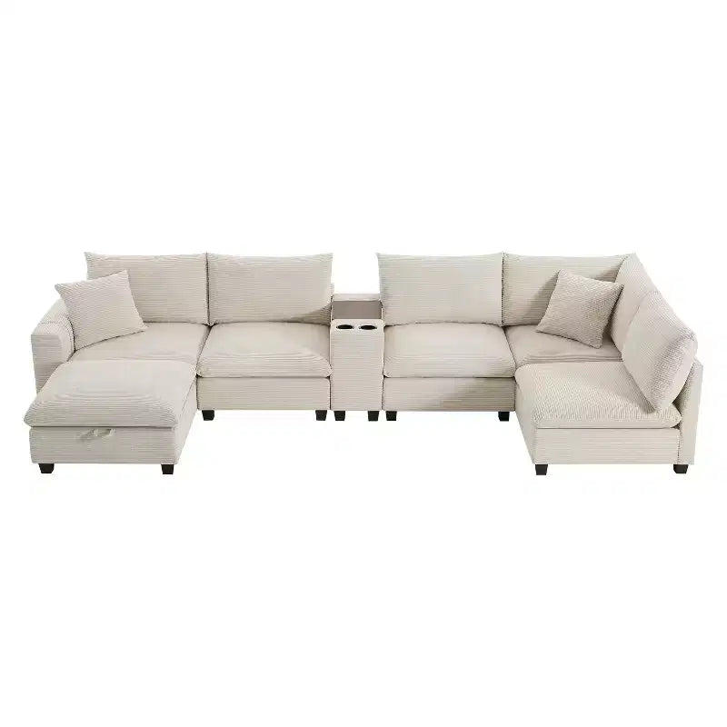 Divano componibile Whisen Modern Chenille a 4 posti con pouf, divano a nuvola a L con cuscini decorativi