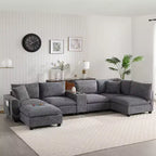 Divano componibile Whisen Modern Chenille a 4 posti con pouf, divano a nuvola a L con cuscini decorativi