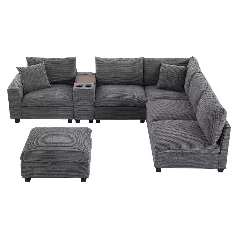 Divano componibile Whisen Modern Chenille a 4 posti con pouf, divano a nuvola a L con cuscini decorativi