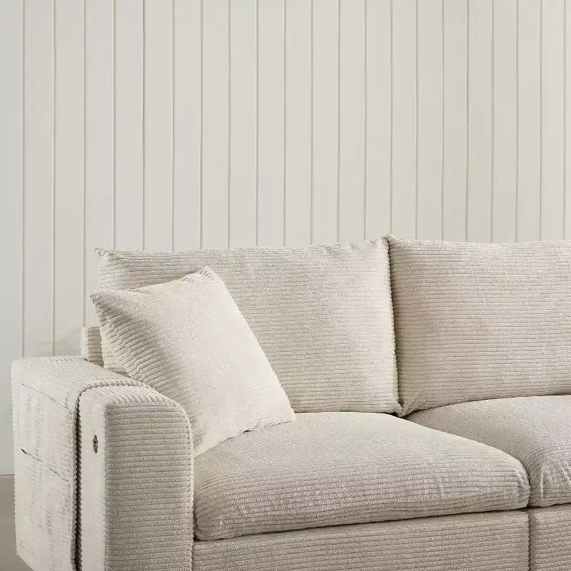 Divano componibile Whisen Modern Chenille a 4 posti con pouf, divano a nuvola a L con cuscini decorativi