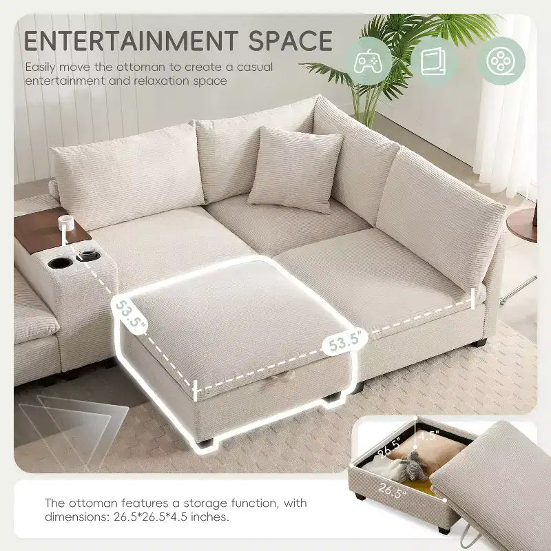 Divano componibile Whisen Modern Chenille a 4 posti con pouf, divano a nuvola a L con cuscini decorativi