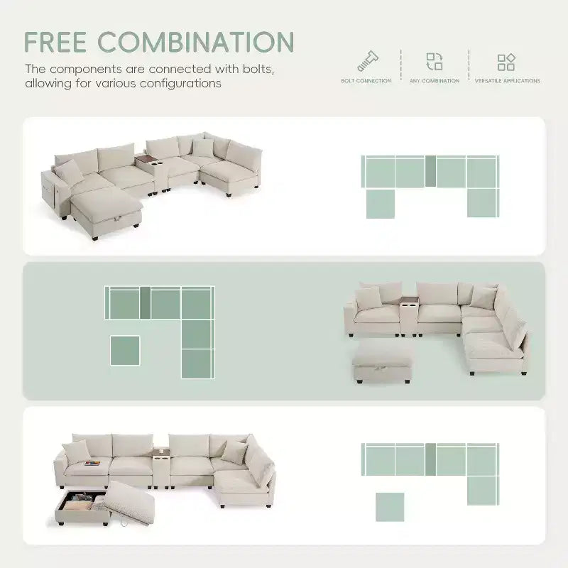 Divano componibile Whisen Modern Chenille a 4 posti con pouf, divano a nuvola a L con cuscini decorativi