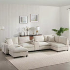 Divano componibile Whisen Modern Chenille a 4 posti con pouf, divano a nuvola a L con cuscini decorativi