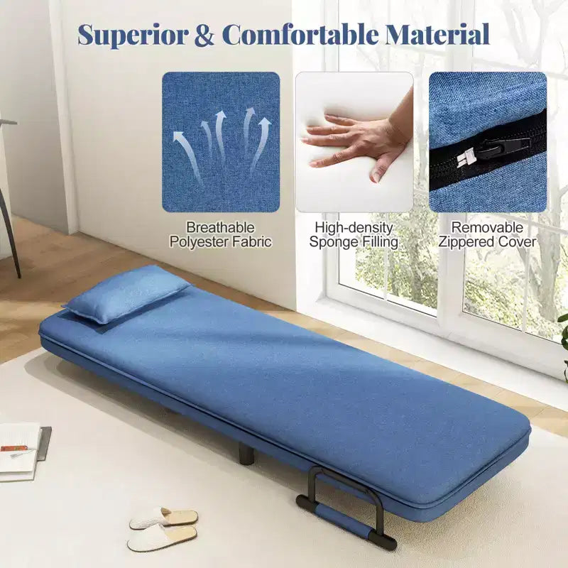 Divano Letto Convertibile 3-in-1 Costway con Schienale Regolabile in 5 Posizioni e Cuscino Lombare Blu/Marrone