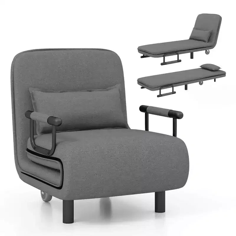 Divano Letto Convertibile 3-in-1 Costway con Schienale Regolabile in 5 Posizioni e Cuscino Lombare Blu/Marrone