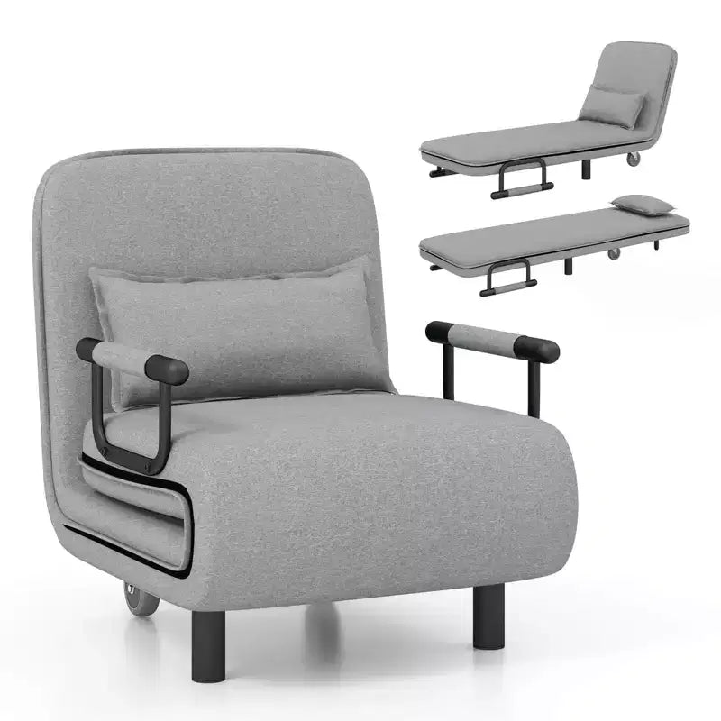 Divano Letto Convertibile 3-in-1 Costway con Schienale Regolabile in 5 Posizioni e Cuscino Lombare Blu/Marrone