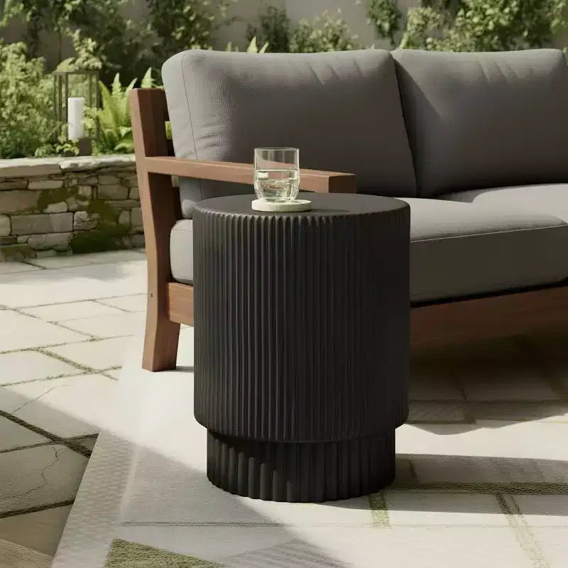 Christopher Knight Home Hamid Minimalist Ribbed Cylindrical Lightweight Concrete Side Table