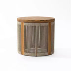 LuxenHome Outdoor Acacia Wood Rope Sides Round Drum Side and End Tables
