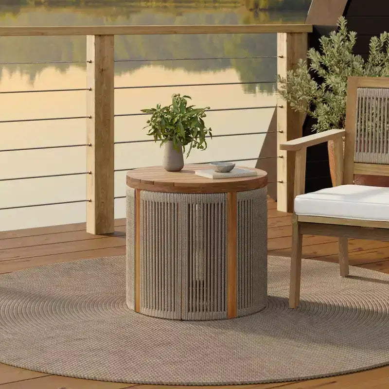 Tables d'appoint et bouts de canapé ronds en bois d'acacia avec côtés en corde LuxenHome Outdoor