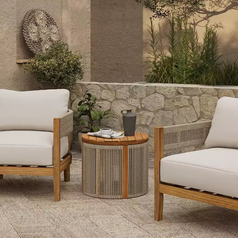 Tables d'appoint et bouts de canapé ronds en bois d'acacia avec côtés en corde LuxenHome Outdoor