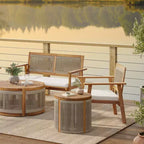 Tables d'appoint et bouts de canapé ronds en bois d'acacia avec côtés en corde LuxenHome Outdoor