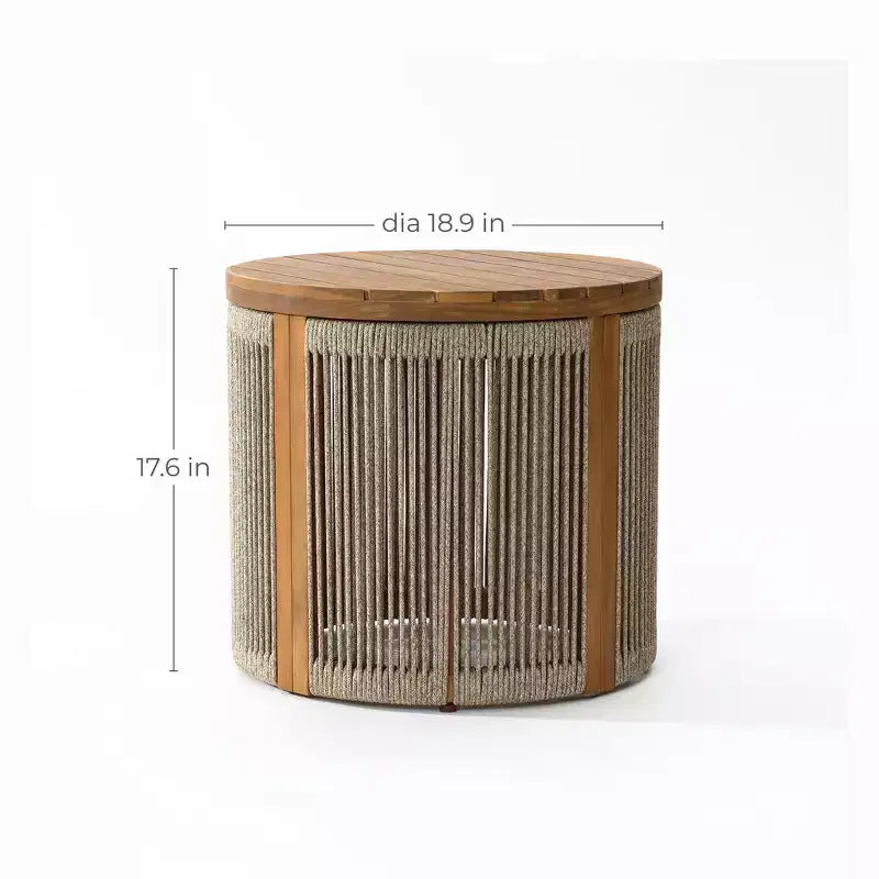 Tables d'appoint et bouts de canapé ronds en bois d'acacia avec côtés en corde LuxenHome Outdoor