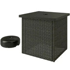Table d'appoint d'extérieur Outsunny en osier tout temps avec trou pour parasol de 3,8 cm, table d'appoint carrée avec cadre résistant aux UV, espace de rangement pour terrasse, marron mélangé