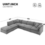 Divano componibile a 6 posti Whisen 125.5 con pouf mobile, seduta ampia, tessuto ciniglia, combinazione libera per soggiorno, appartamento
