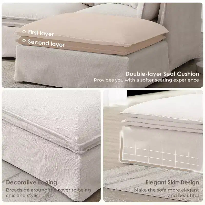 Divano componibile a 6 posti Whisen 125.5 con pouf mobile, seduta ampia, tessuto ciniglia, combinazione libera per soggiorno, appartamento