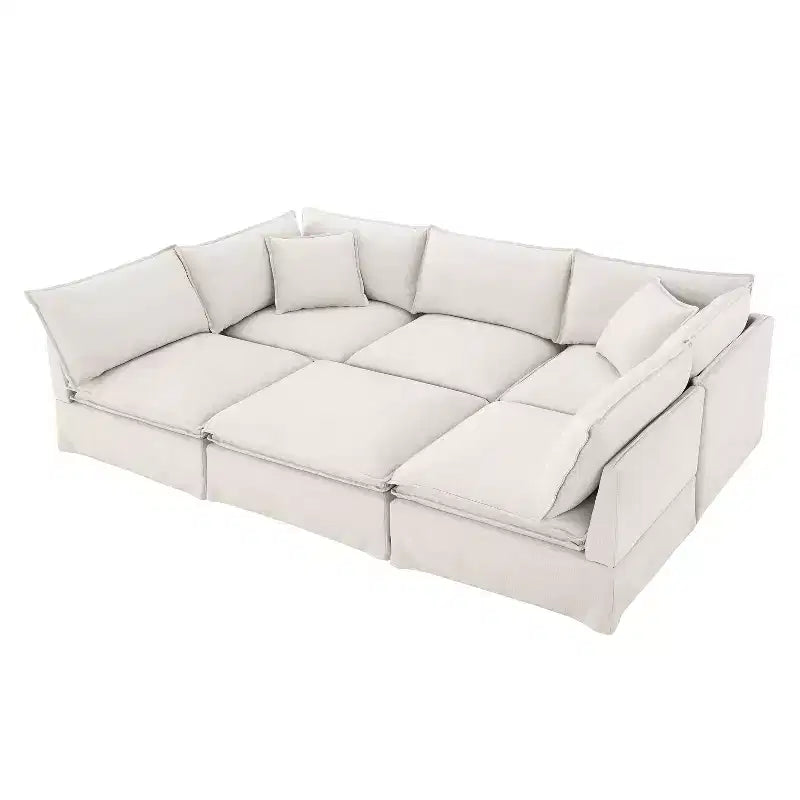 Divano componibile a 6 posti Whisen 125.5 con pouf mobile, seduta ampia, tessuto ciniglia, combinazione libera per soggiorno, appartamento