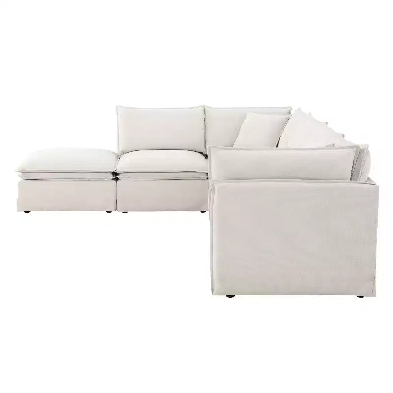 Divano componibile a 6 posti Whisen 125.5 con pouf mobile, seduta ampia, tessuto ciniglia, combinazione libera per soggiorno, appartamento