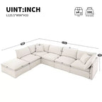 Divano componibile a 6 posti Whisen 125.5 con pouf mobile, seduta ampia, tessuto ciniglia, combinazione libera per soggiorno, appartamento