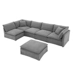Divano componibile a 6 posti Whisen 125.5 con pouf mobile, seduta ampia, tessuto ciniglia, combinazione libera per soggiorno, appartamento