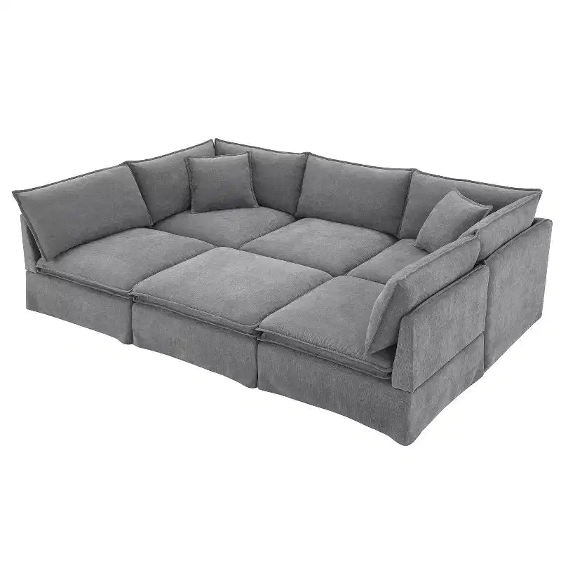 Divano componibile a 6 posti Whisen 125.5 con pouf mobile, seduta ampia, tessuto ciniglia, combinazione libera per soggiorno, appartamento