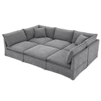 Divano componibile a 6 posti Whisen 125.5 con pouf mobile, seduta ampia, tessuto ciniglia, combinazione libera per soggiorno, appartamento