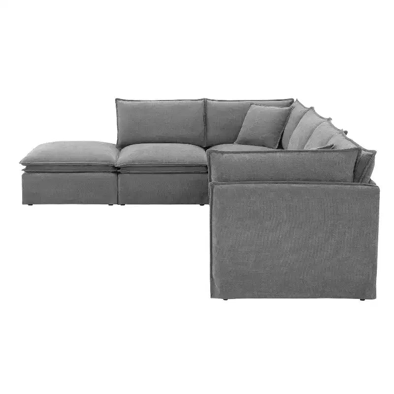 Divano componibile a 6 posti Whisen 125.5 con pouf mobile, seduta ampia, tessuto ciniglia, combinazione libera per soggiorno, appartamento