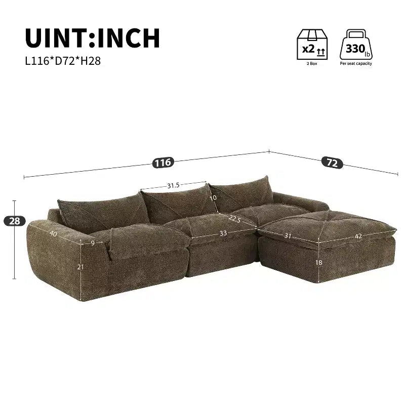 Divano Letto Modulare 4 Posti Whisen 116, Ampia Imbottitura in Schiuma, Sicuro per Anziani/Bambini, Nessun Montaggio, Combinazione Libera
