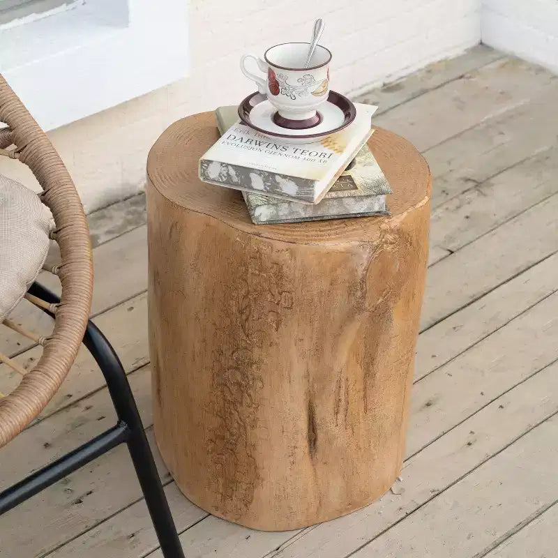 Christopher Knight Home Dorothy Outdoor Handcrafted Wood Stump Design Lightweight Concrete Side Table