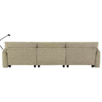Canapé modulaire sectionnel en chenille rayée Whisen 108 en forme de L avec assise large, chargeurs USB/Type-C et pouf de rangement